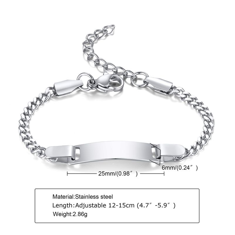Braccialetto per bambini in acciaio inossidabile con piastra curva regolabile 12+3 cm, può essere inciso a mano._voghion.com