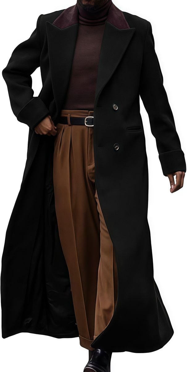 Herrenbekleidung Großer Wollmantel für Herbst und Winter, zweireihiger Windbreaker aus dicker Wolle für Herren_voghion.com