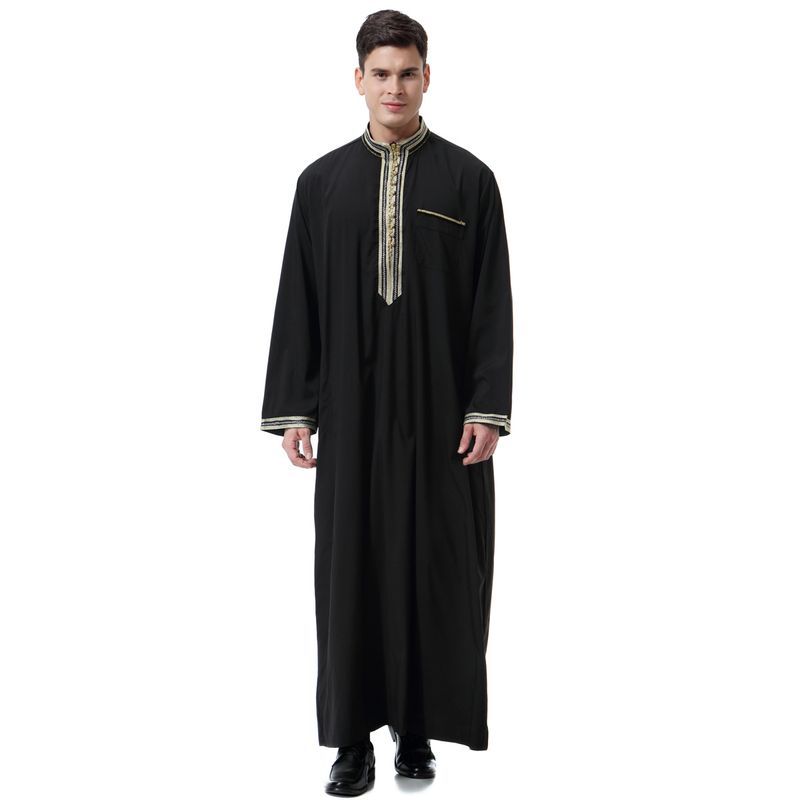 Man's clothing Men's decal standing collar robe Muslim kaftan_voghion.com