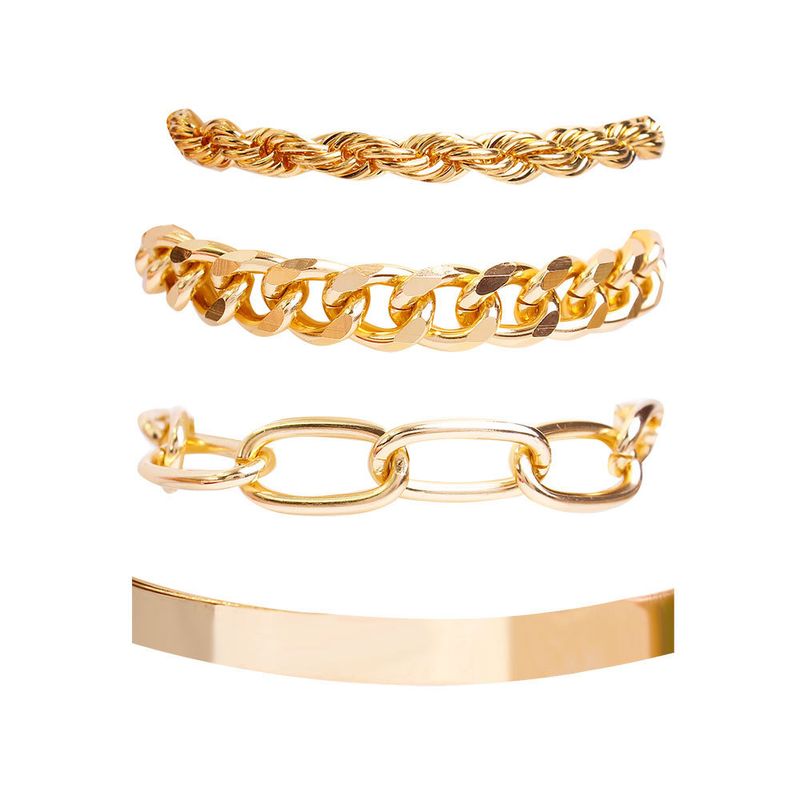 Set di 4 pezzi in lega, bracciale con catena intrecciata in metallo punk cubano hip-hop_voghion.com