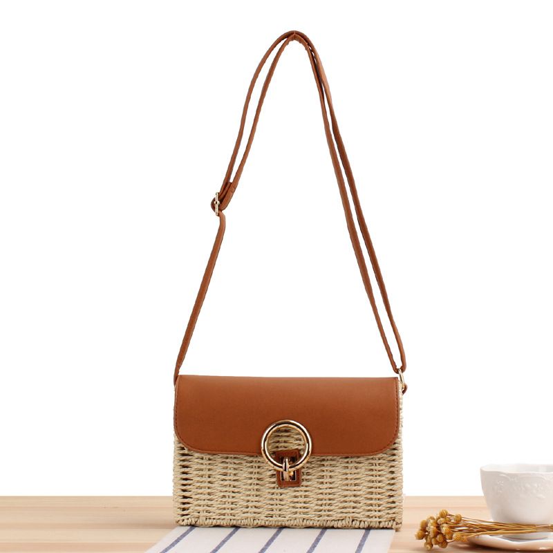 Damentaschen Einteilige neue quadratische Umhängetasche aus gewebtem Papierseil für den Sommer, Freizeit, Strandtasche mit einer Schulter_voghion.com