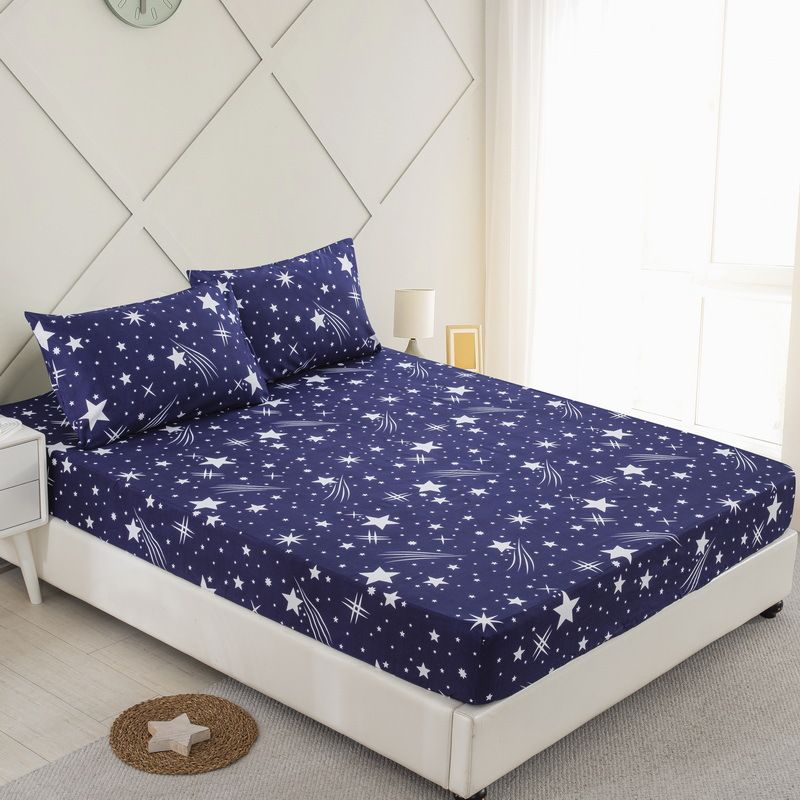 Blue Starry Sky Bedding Set 3D Printed Polyester Fitted Sheet Breathable Fabric Deep Pocket Design Queen King Size Options_voghion.com