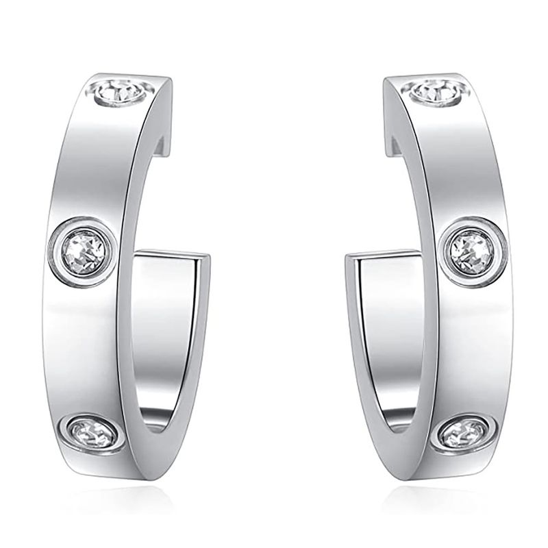 Women's Jewelry Fashion Personality 4MM Diamond U Shaped Earrings Titanium Steel Personality Earrings Stainless Steel Jewelry_voghion.com