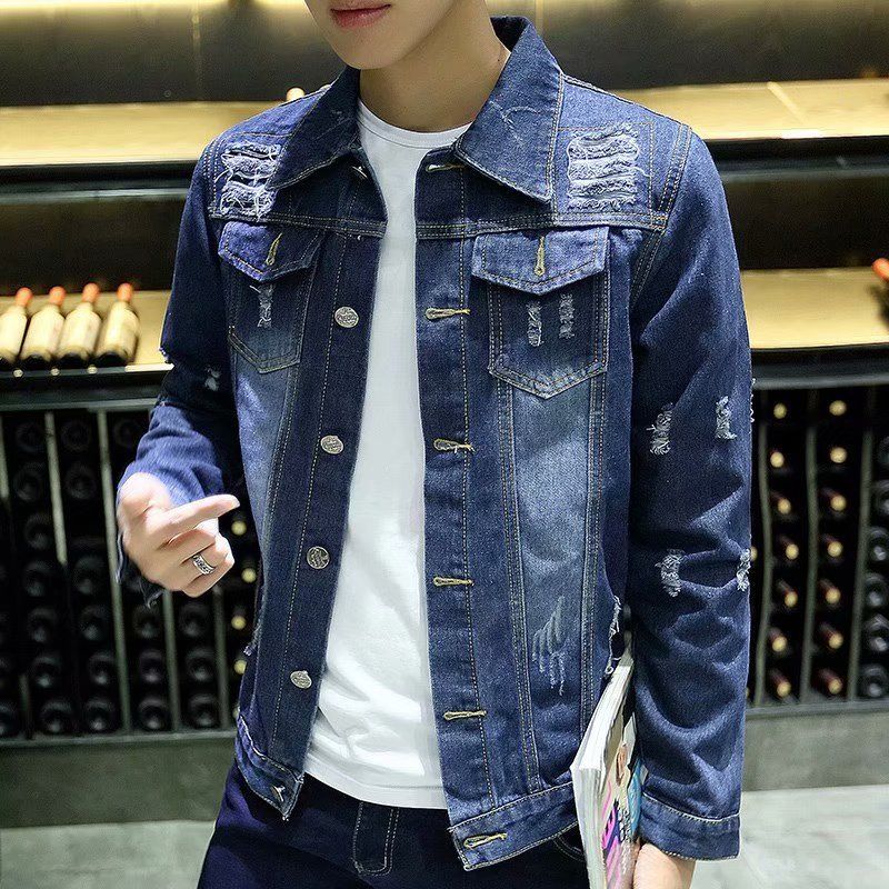L'autunno denim è un abbigliamento da uomo alla moda, versatile, sottile, bello, casual, con giacca da lavoro strappata e top_voghion.com