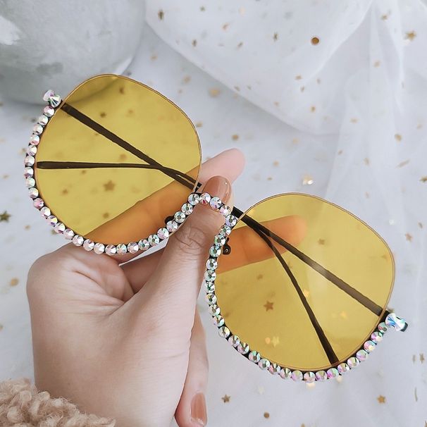 New Diamond Studded Lower Half Frame Glasses Trendy Internet Red With The Same Style Box Ins Small Fragrance Sunglasses_voghion.com