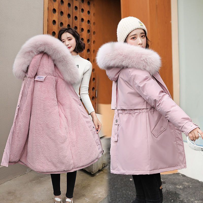 "Kurzmantel mit Fleecefutter für Damen, dicke, warme Winterjacke mit Kunstpelzkapuze, übergroße Passform, Reißverschluss, mehrere Farben und Größen"_voghion.com