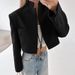 Unique Black Short Blazer 2025 Autumn New Commuter Long Sleeve Stand Collar Women's Top_voghion.com