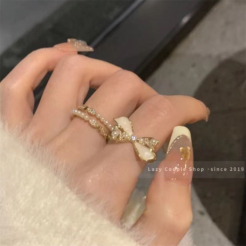 Fugitive Princess Pearl Bow With Adjustable Niche Design And Ins Style Versatile Index Finger Ring Gift_voghion.com