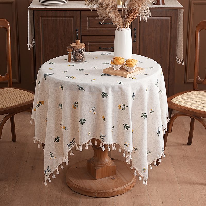 Minimalist Wheat Embroidery Tablecloth – Polyester Round/Rectangular Cover For Home & Café – Lightweight & Dustproof​_voghion.com