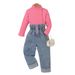 Abbigliamento per bambini e bambine, tinta unita, a maniche lunghe, con collo alto, pantaloni in denim arricciati, set da due pezzi_voghion.com