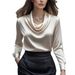 Elegante camicetta con collo a cappuccio – Camicia da contadina a maniche lunghe da donna (tinta unita, S-XXL, bianco/nero/beige)_voghion.com