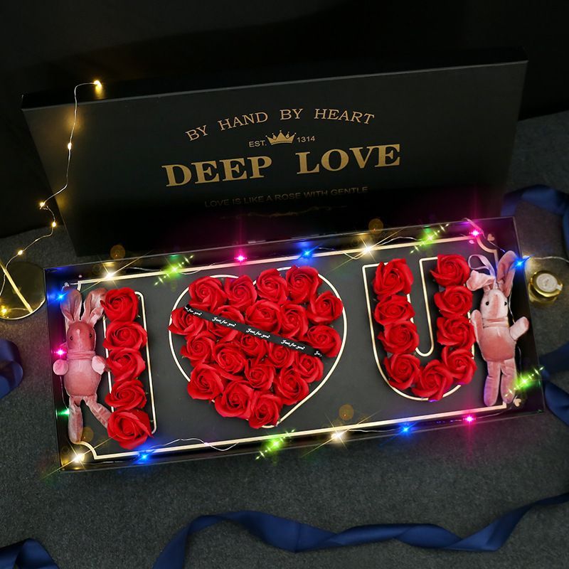 "I LOVE YOU" Soap Rose Flower Gift Box - High-Simulated Soap Flowers|Petal Lettering, Romantic Surprise|Perfect For Girlfriend, Wife, Valentine's Day,_voghion.com