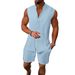 Sommer-Set aus ärmelloser Weste und Shorts für Herren – Atmungsaktives Polyester-Freizeitoutfit (Hellblau/Weiß/Schwarz/Apricot, S-XXL, lockere Passform, Unisex-Stil)_voghion.com