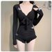 One-Piece Swimsuit For Women, High-End Feel, Tummy Control, Slimming, Conservative Long Sleeve, Sun Protection,_voghion.com