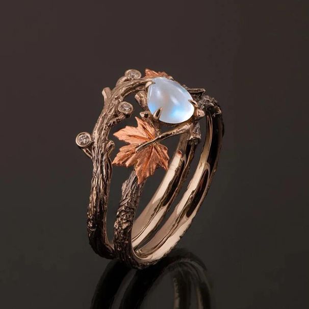 New Antique Golden Branch Maple Leaf Ring With High-end And Luxurious Design, A Gift For Women On Valentine's Day_voghion.com