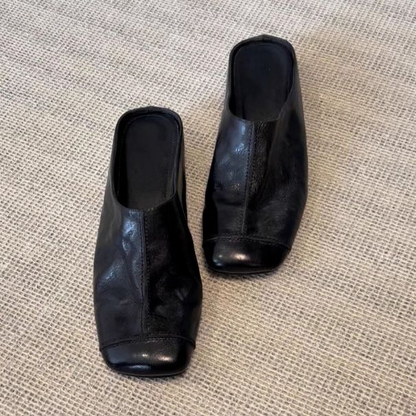 Französische Retro-Pantoletten (Slipper aus echtem Leder – versteckter Keilabsatz und runde Zehenpartie, mühelos schicke Pantoletten für den Alltag und das Büro-Outfit)_voghion.com