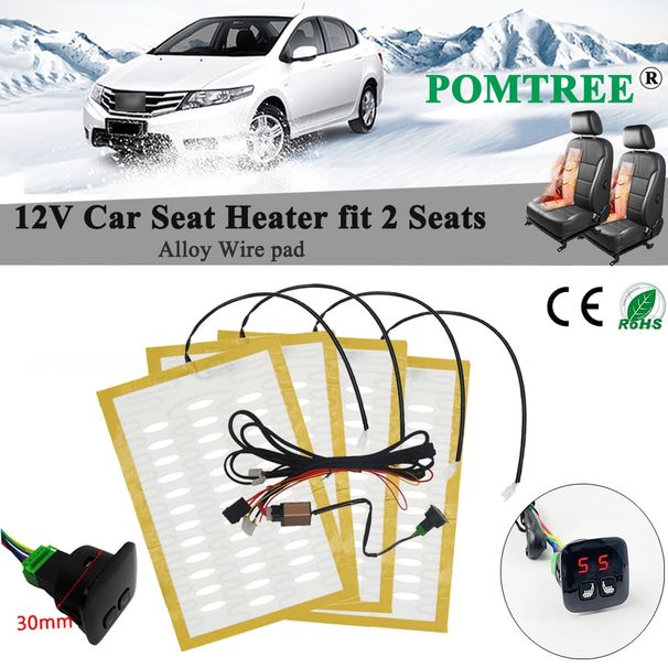 Build-in Car Seat Heater Kits Fit 2 Seats Universal Alloy Wire/Carbon Fiber Heating Pad Single 5-level Display Control_voghion.com