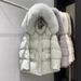 Women's Long Puffer Coat With Fox Fur Collar – Oversized Fit, RDS-Certified White Goose Down, Belted Waist For A Flattering Silhouette_voghion.com