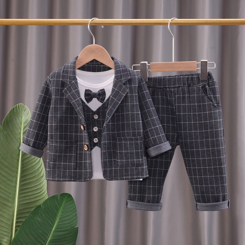Barnkläder Babypojkar fritidsset barn ginghamväst fejk fyra barn vårkläder_voghion.com
