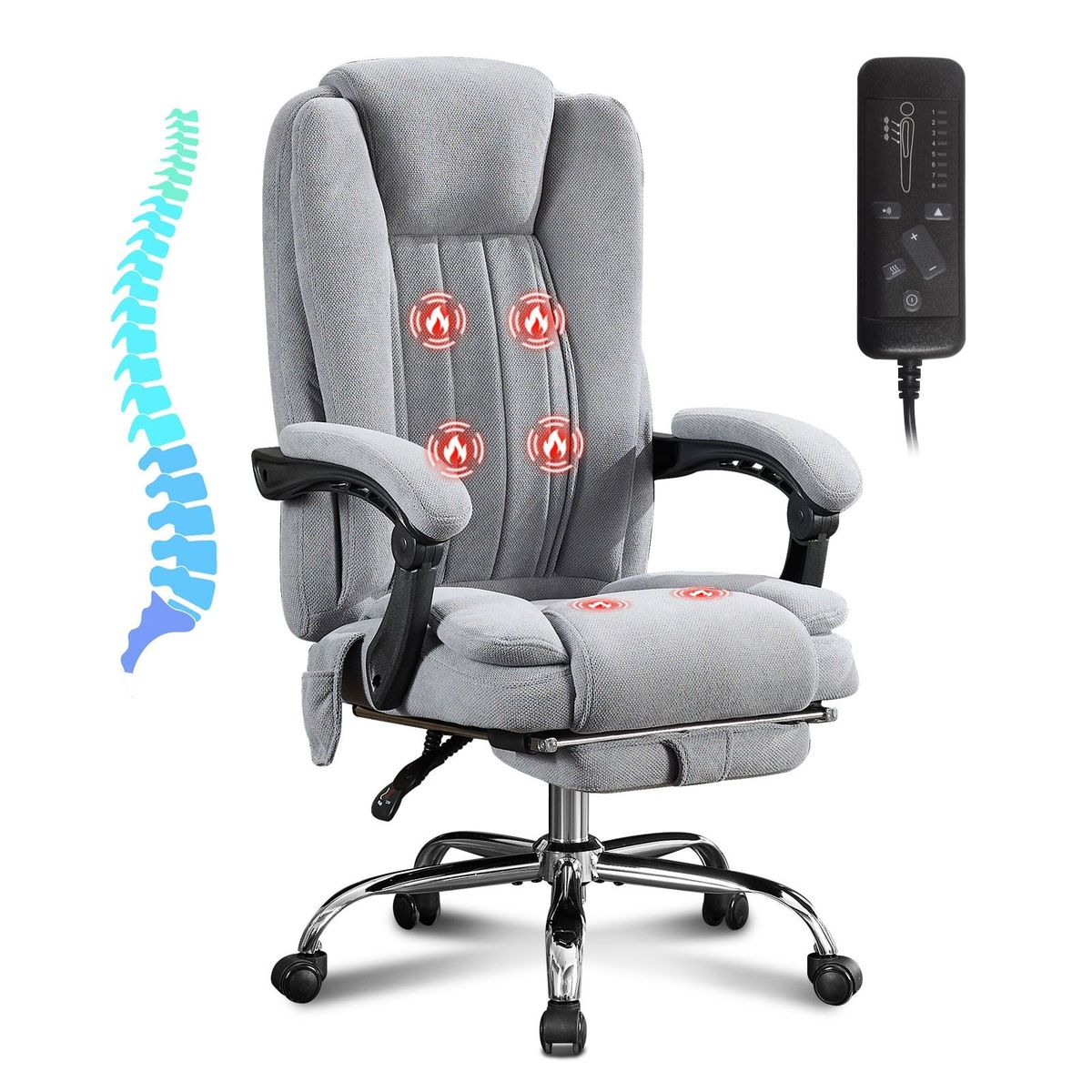 Massage Office Chair With Heat And 6 Vibration Points,Executive Office Chair With Foot Rest And Padded Armrests,Reclining Backrest And Wheels_voghion.com