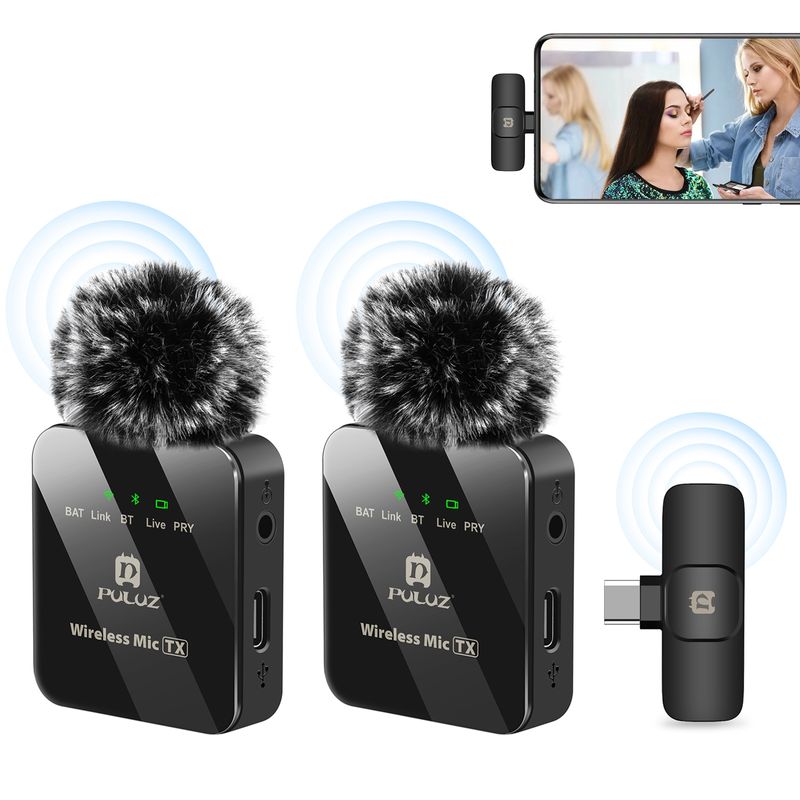 iPhone / iPad için Kablosuz Yaka Mikrofonu, 8 Pinli Alıcı ve Çift Mikrofon (Siyah)_voghion.com