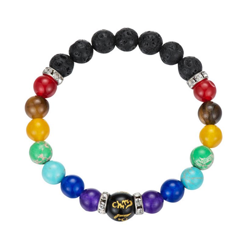 Shuosbai Yoga Bracelet Colorful Volcanic Stone Geometrical Shape Handmade Eye-catching Healing Anxiety 7 Healing Stone Bracelet_voghion.com