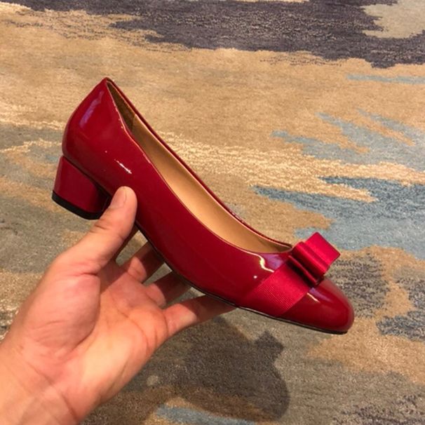 High Version Bowknot Single For Women 2025 New Style Feijia Genuine Leather Red Chunky Heel Shallow Mouth Round Toe_voghion.com