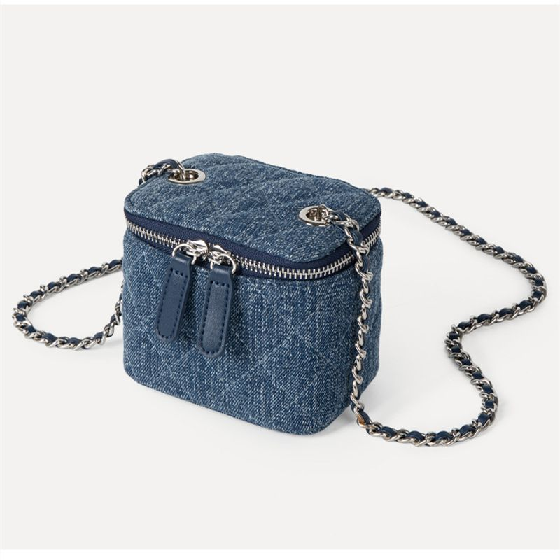 Mini borsa a tracolla francese premium con catena per trucco in reticolo di jeans da donna Small Fragrance 2023_voghion.com
