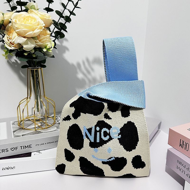 Borsa a mano di alta qualità, con polsino lavorato a maglia e motivo color block, stile coreano, versatile, per ufficio, da portare fuori, per il pranzo_voghion.com