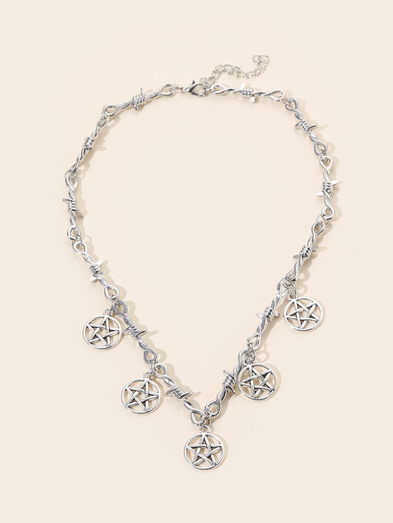 Collares Gargantilla de alambre de púas con dije de pentagrama gótico_voghion.com