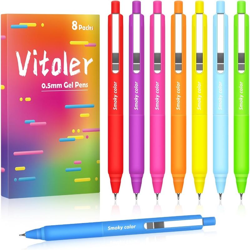 Gel Pens 8 Pack Colored Pens Colorful Ink Pens Retractable Silence Click Pen Cute Office School Supplies Gifts For Women_voghion.com