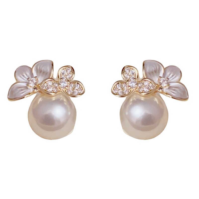 Orecchini versatili con fiore laccato bianco elegante e leggero in argento con ago, per donne, design di moda di nicchia_voghion.com
