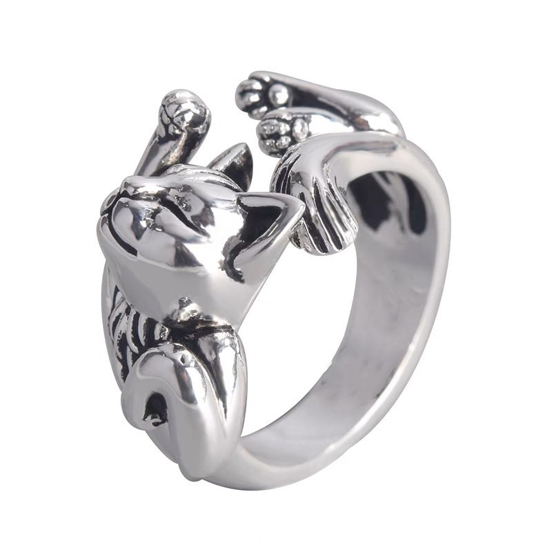 Cat Korean version fashionable, niche, high-end, cute,non fading, open mouth ring_voghion.com
