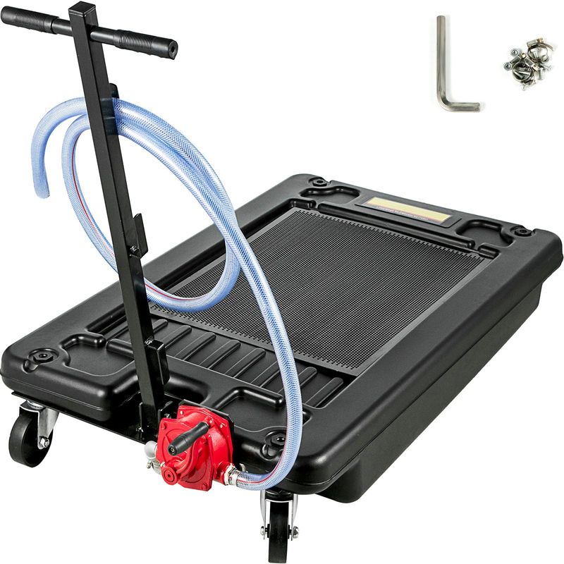 VEVOR Portable Oil Drain Pan with Pump 64L Oil Drain Pan 17 Gallon Low Profile Oil Drain Pan with 8' Hose for SUV Car and Trucks_voghion.com
