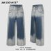 Vintage Washed Gradient Jeans For Men - Relaxed Straight Leg Denim Pants With High Waist & Button Fly, Casual Style_voghion.com