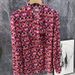 Women's geometric print long sleeve imitation f silk blouse_voghion.com