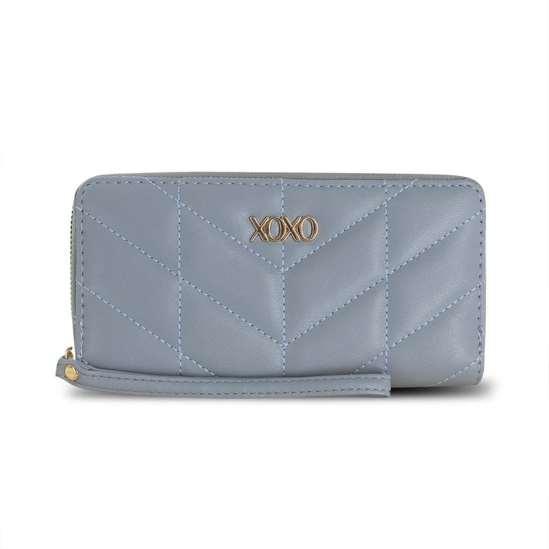 XOXO Women's Powder Blue Vegan Leather Quilted Single Zip Wallet Clutch withWristlet_voghion.com