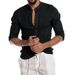 Men's Summer New Linen Stand-up Collar Long-sleeved Men's Cardigan Shirt _voghion.com