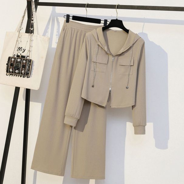 Plus Size Color-Block Hoodie & Jogger Set – Comfortable & Stylish Women's Loungewear (S-3XL, Relaxed Fit, Autumn Collection)_voghion.com