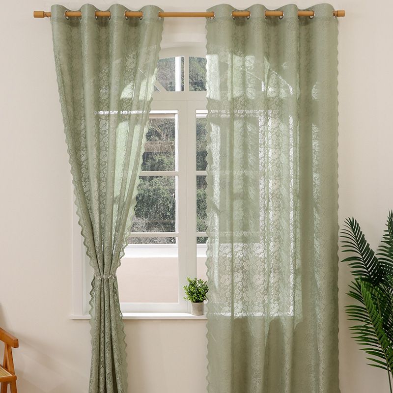 French Floral Lace Voile Curtains - Beige Light Filtering Sheer Drapes For Bedroom & Living Room (130x160/214/241cm)_voghion.com