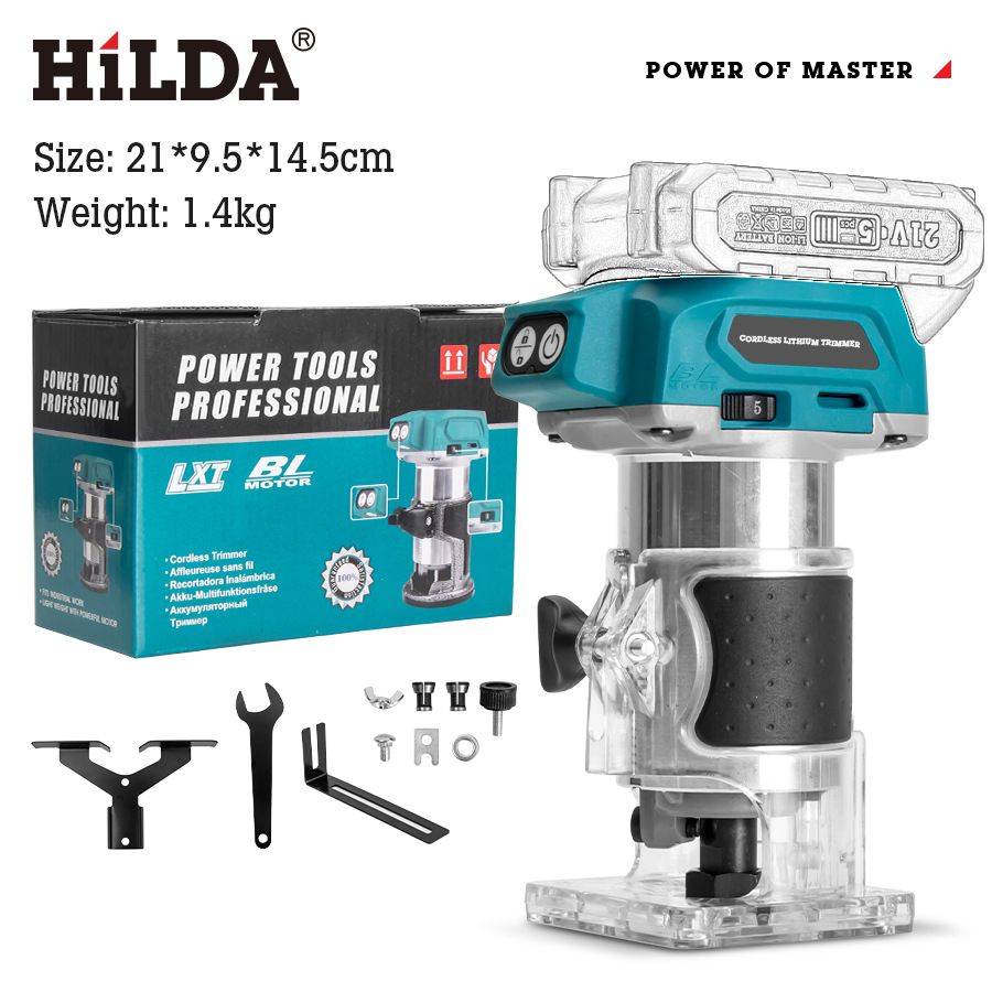 HILDA snoerloze lithium-ion houtfrees, elektrische houtsnijmachine, 700W vermogen, 3000-30000 tpm, spantangmaat 4 mm/10 mm,_voghion.com