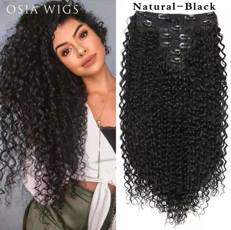 Extensiones de cabello Pelucas Cabello largo y rizado Juego de 6 piezas Extensiones de cabello con clip Rizado rizado Afro esponjoso_voghion.com