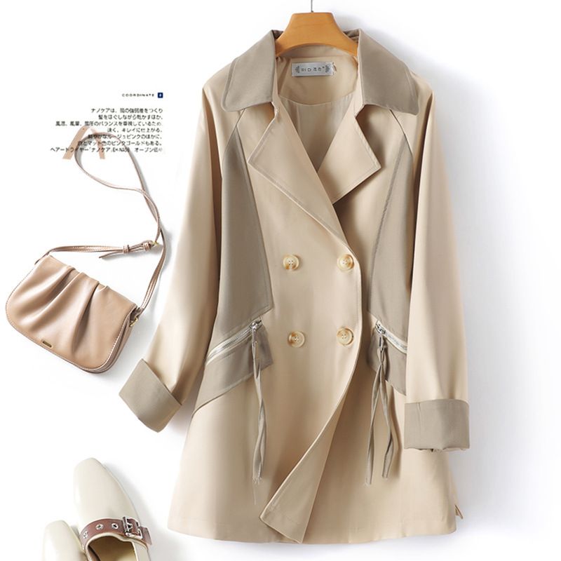 Women's autumn new long-sleeved lapel double-breasted contrast color coat 9676_voghion.com
