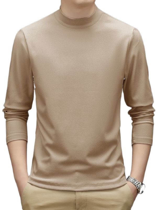 T-shirt à manches longues et col montant en velours allemand double face pour homme, tendance printemps-automne, pull en peluche et chaud pour_voghion.com