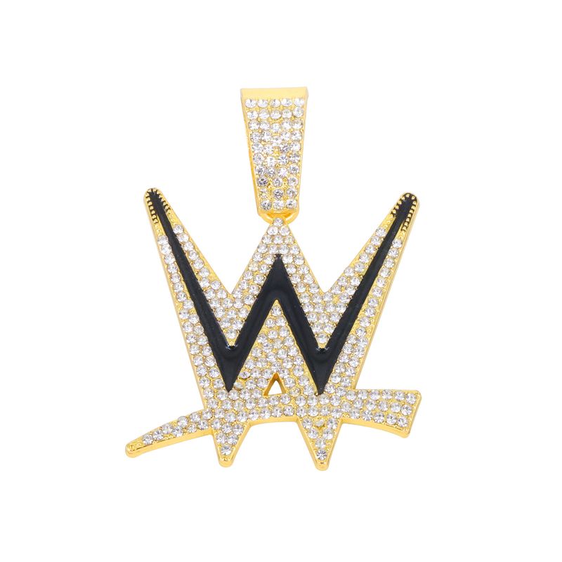 Unisex Popular W Letter Alloy Diamond Pendant Men's Personality Cool Rap Trend Hip Hop Cuban Chain_voghion.com