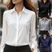 Satin-Finish Long Sleeve Blouse For Women – Elegant Office Shirt With Classic Collar, Versatile Staple For Fall_voghion.com