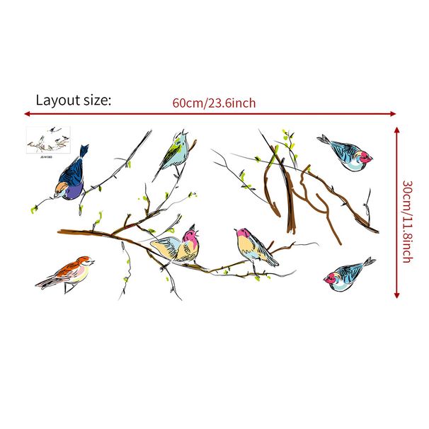 Zweige, Spatzen, Schmetterlinge tanzen, PVC mattiert JS-N individuelle Fenster Wohnzimmer selbstklebende Wandaufkleber_voghion.com