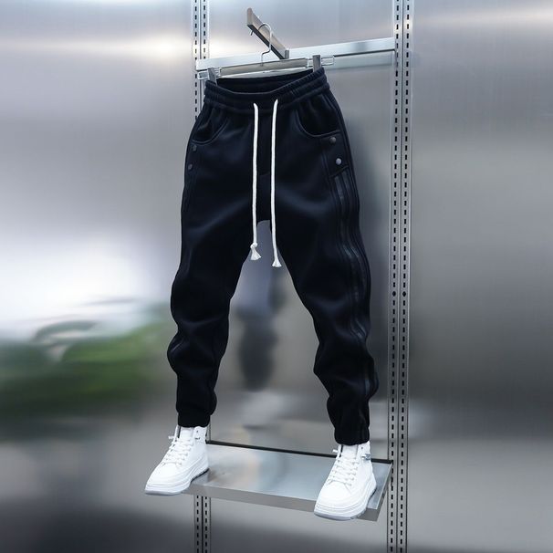 Men's Clothing Spring New Vertical Stripe Casual Pants Men's Trendy Elastic Waist Cuff Pants Fashion Sports Pants_voghion.com