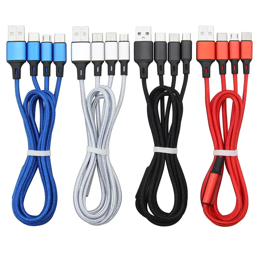 1,2 m 3 in 1 geflochtenes Nylon-Multi-USB-Schnellladekabel Micro-USB Typ C für Xiaomi Samsung Android-Telefon-Ladekabel_voghion.com