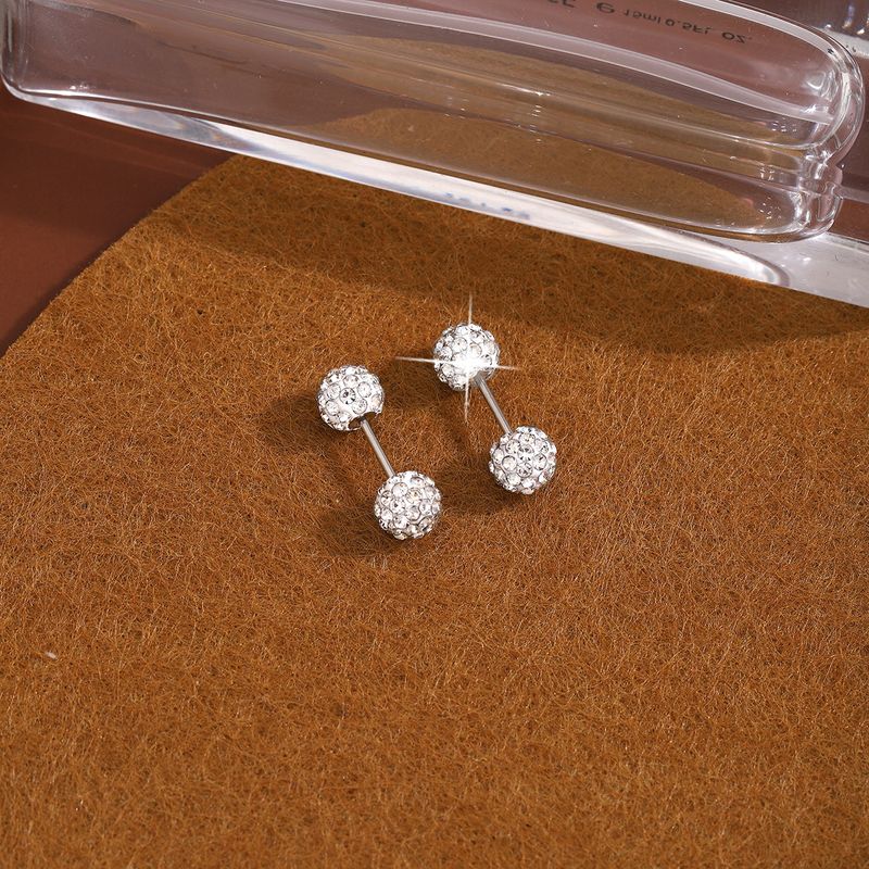 Boucles d'oreilles à tige en forme d'haltère, simples et délicates, haut de gamme, incrustées de diamants, design léger et luxueux en spirale_voghion.com